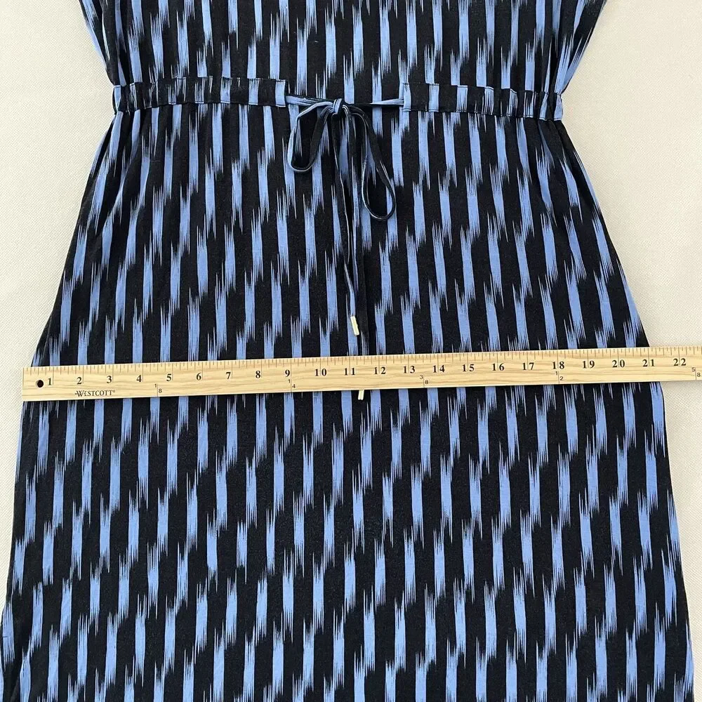 Michael Kors Maxi Dress Blue Black Scoop Neck Short Sleeve Size XL -(C)